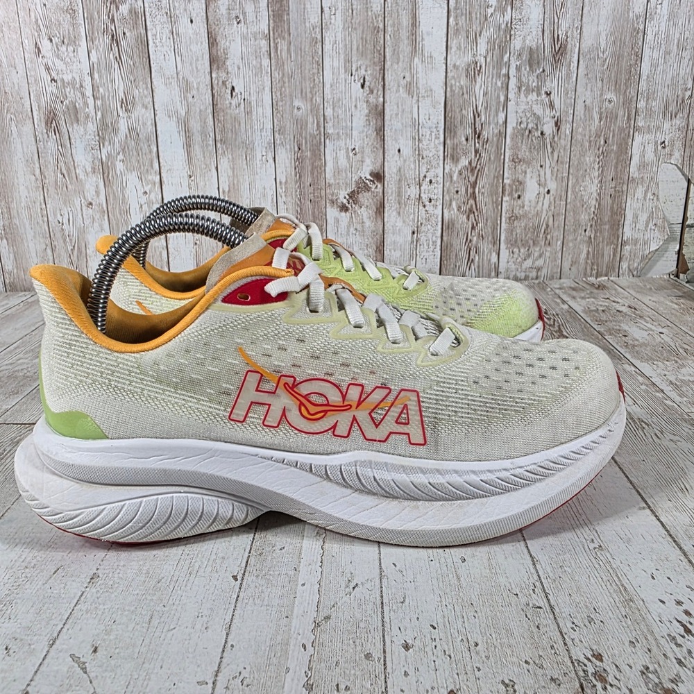 Hoka Mach 6 Running Shoes White Lime Orange 1147810 WTLT Mens 6.5 / Womens 8B